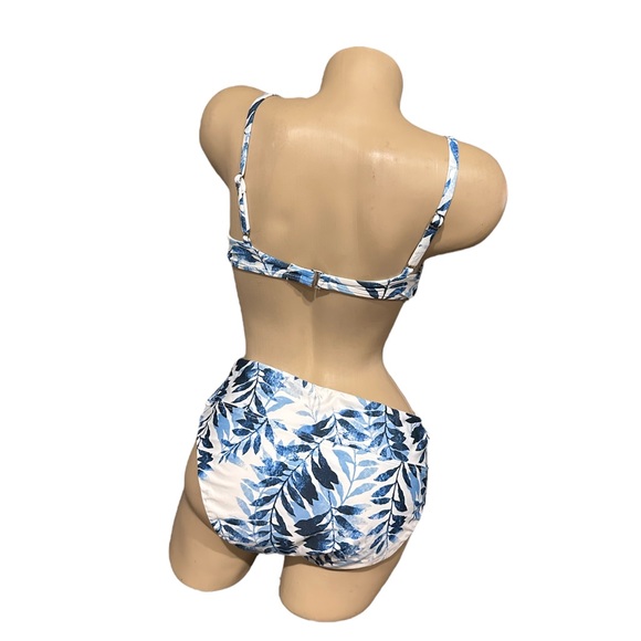 Splendid Blue Tropical Leaves Swimsuit Bikini. Top XS. Bottom Large. NWOT Swim - Picture 2 of 4